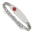 Stainless Steel Polished w/ Red Enamel 8.5in Medical Bracelet - Birthstone Company