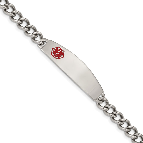 Stainless Steel Polished w/ Red Enamel 8.5in Medical Bracelet - Birthstone Company
