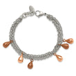 Stainless Steel Rose & Brown IP plated Teardrops 8in Bracelet - Birthstone Company