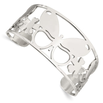Stainless Steel Polished Butterfly Cuff Bangle - Birthstone Company