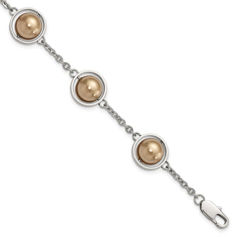Stainless Steel Champagne Beads 7.5in w/ext Bracelet - Birthstone Company