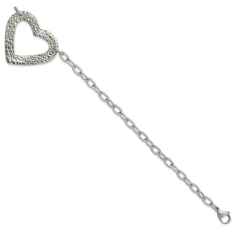 Stainless Steel Textured Heart 8in Bracelet - Birthstone Company