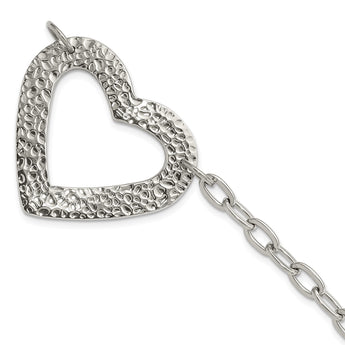 Stainless Steel Textured Heart 8in Bracelet - Birthstone Company