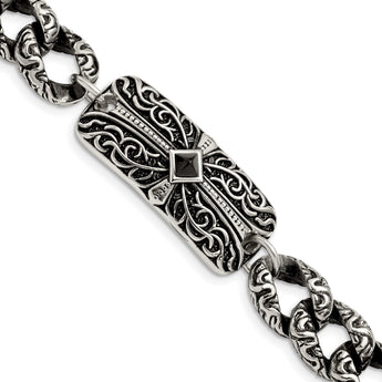 Stainless Steel Antiqued 9in Bracelet - Birthstone Company