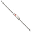 Stainless Steel Polished w/Red Enamel 8.75in Medical ID Bracelet - Birthstone Company