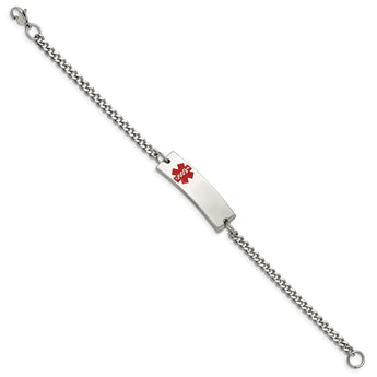 Stainless Steel Polished w/Red Enamel 8.75in Medical ID Bracelet - Birthstone Company