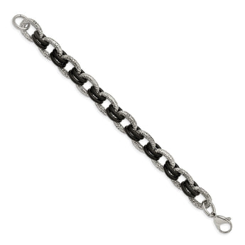 Stainless Steel Textured & Black Rubber 9in Bracelet - Birthstone Company