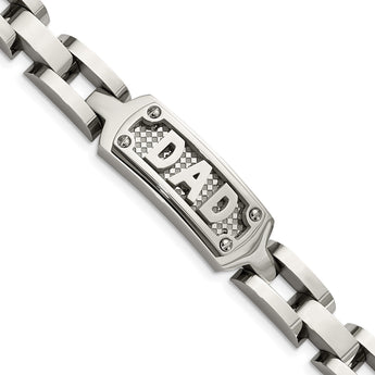 Stainless Steel Polished & Textured Dad Bracelet - Birthstone Company