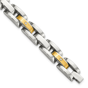 Stainless Steel with 14k Gold Accent with 1/10 carat Diamond Brushed and Polished Bracelet for Men - Birthstone Company
