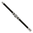 Stainless Steel Black Leather w/ Antiqued Beads 8.5in Bracelet - Birthstone Company