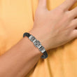 Stainless Steel Black Leather w/ Antiqued Beads 8.5in Bracelet - Birthstone Company