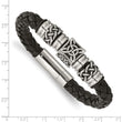 Stainless Steel Black Leather w/ Antiqued Beads 8.5in Bracelet - Birthstone Company