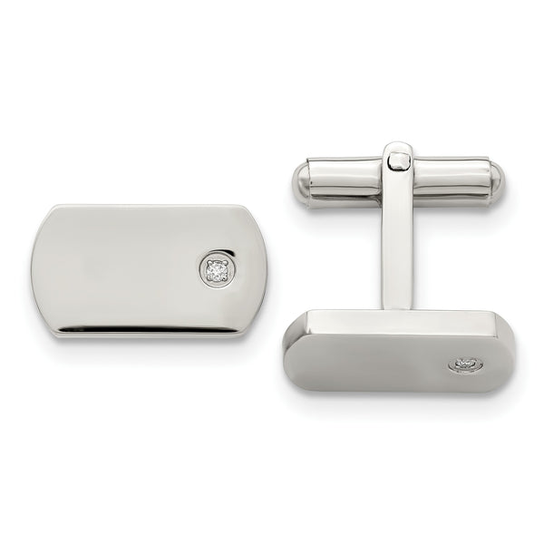 Stainless Steel Polished Diamond Cuff Links - Birthstone Company