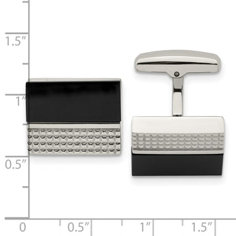Stainless Steel Black Agate & Textured Cufflinks - Birthstone Company