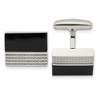 Stainless Steel Black Agate & Textured Cufflinks - Birthstone Company