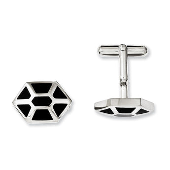 Stainless Steel Black Enamel & Polished Cufflinks - Birthstone Company