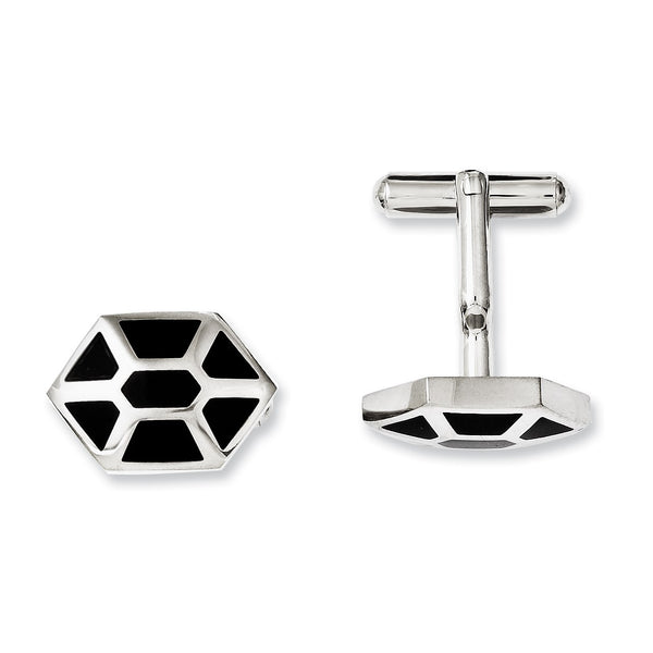 Stainless Steel Black Enamel & Polished Cufflinks - Birthstone Company