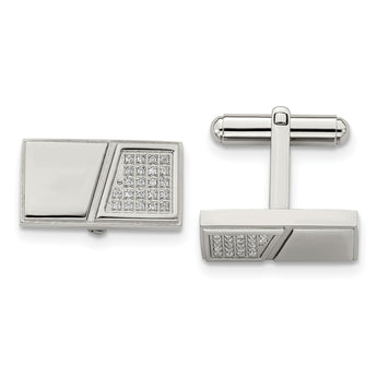 Stainless Steel Polished with CZ Cufflinks - Birthstone Company