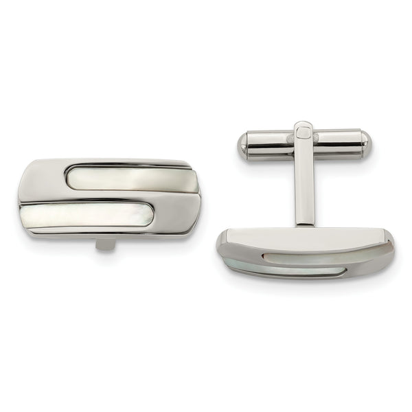 Polished Stainless Steel Mother of Pearl Cuff Links - Birthstone Company
