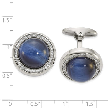 Stainless Steel Polished with CZ and Onyx Circle Cufflinks - Birthstone Company