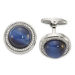 Stainless Steel Polished with CZ and Onyx Circle Cufflinks - Birthstone Company