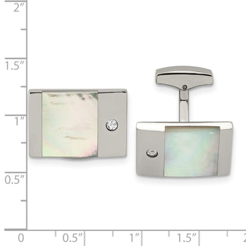 Stainless Steel Mother of Pearl & CZ Cuff Links