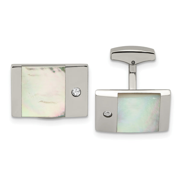 Stainless Steel Mother of Pearl & CZ Cuff Links - Birthstone Company