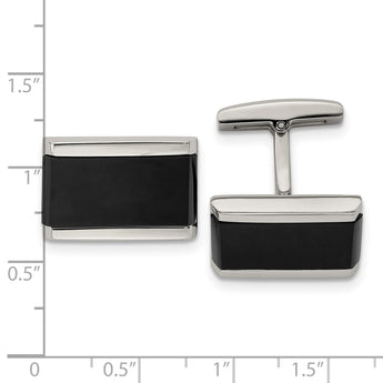 Stainless Steel Polished Black Onyx Rectangle Cufflinks - Birthstone Company