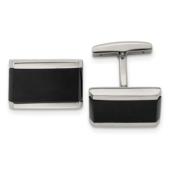 Stainless Steel Polished Black Onyx Rectangle Cufflinks - Birthstone Company