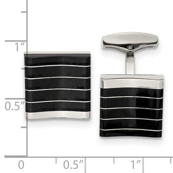 Stainless Steel Polished Black Cat's Eye Square Cufflinks - Birthstone Company