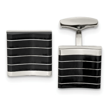 Stainless Steel Polished Black Cat's Eye Square Cufflinks - Birthstone Company