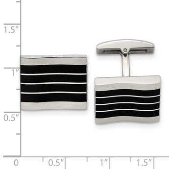Stainless Steel Polished Black Cat's Eye Rectangle Cufflinks - Birthstone Company