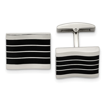 Stainless Steel Polished Black Cat's Eye Rectangle Cufflinks - Birthstone Company