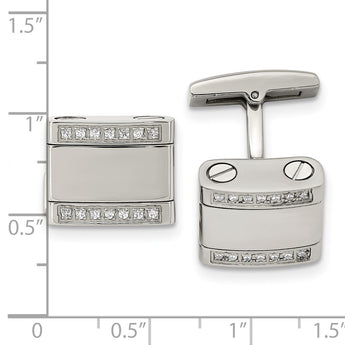 Stainless Steel Polished CZ Cufflinks - Birthstone Company