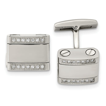Stainless Steel Polished CZ Cufflinks - Birthstone Company