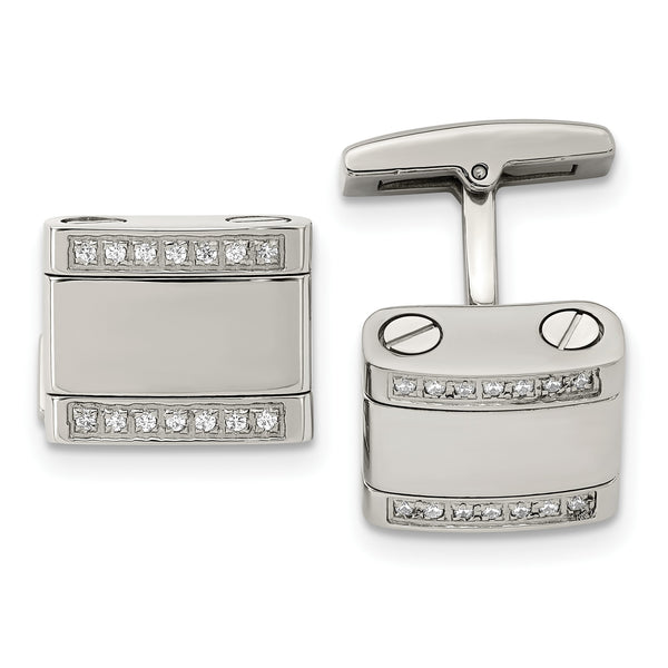 Stainless Steel Polished CZ Cufflinks - Birthstone Company