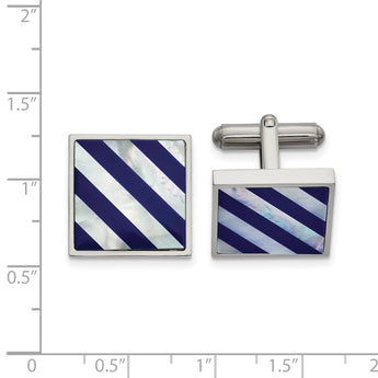 Stainless Steel Mother of Pearl & Blue Shell Cuff Links - Birthstone Company