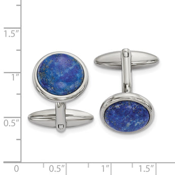Lapis Circle Cufflinks in Stainless Steel - Birthstone Company