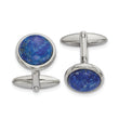Lapis Circle Cufflinks in Stainless Steel - Birthstone Company