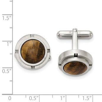 Stainless Steel Brushed and Polished with Tiger's Eye Cufflinks - Birthstone Company