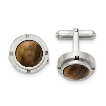 Stainless Steel Brushed and Polished with Tiger's Eye Cufflinks - Birthstone Company