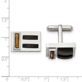 Stainless Steel Brushed and Polished Black IP w/Tiger's Eye Cufflinks - Birthstone Company