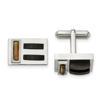 Stainless Steel Brushed and Polished Black IP w/Tiger's Eye Cufflinks - Birthstone Company