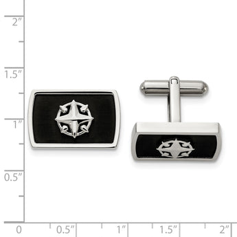 Stainless Steel Brushed and Polished Black IP-plated Compass Cufflinks - Birthstone Company