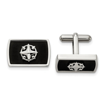Stainless Steel Brushed and Polished Black IP-plated Compass Cufflinks - Birthstone Company