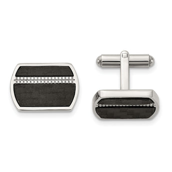 Stainless Steel Polished Black Carbon Fiber Inlay Cufflinks - Birthstone Company