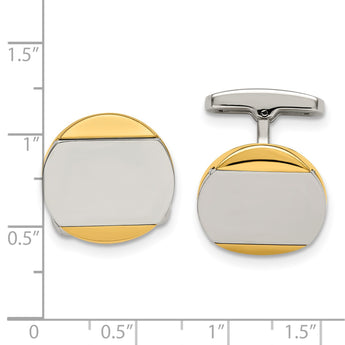 Stainless Steel Polished Yellow IP-plated Circle Cuff Links - Birthstone Company