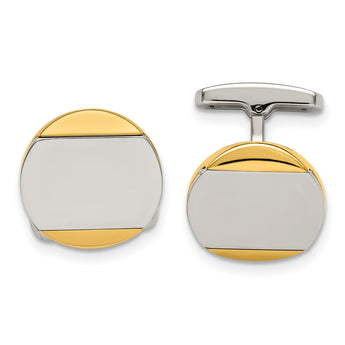 Stainless Steel Polished Yellow IP-plated Circle Cuff Links - Birthstone Company