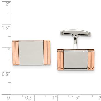 Stainless Steel Polished Rose IP-plated Rectangle Cuff Links - Birthstone Company
