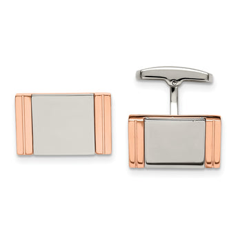 Stainless Steel Polished Rose IP-plated Rectangle Cuff Links - Birthstone Company